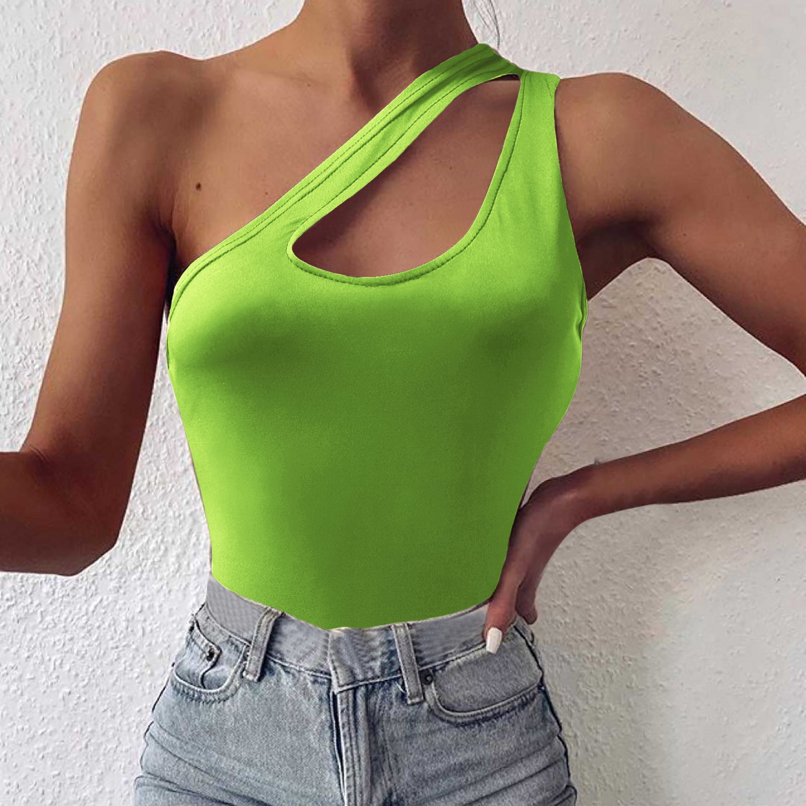 Chic Asymmetric One Shoulder Cutout Slim Fit Vest Top for Women