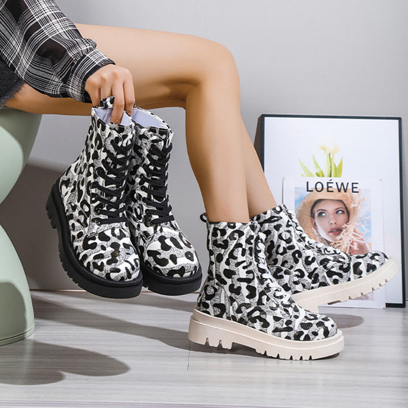 Zola Leopard Print Platform Combat Boots