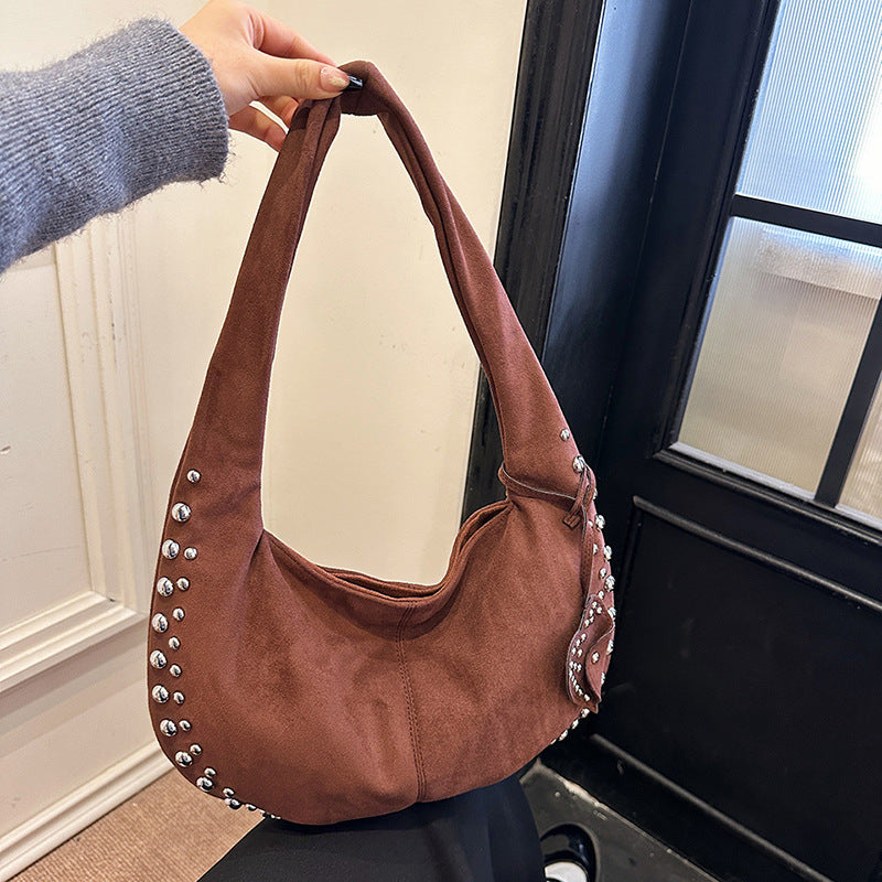 Trendy Studded Plush Underarm Shoulder Bag - Women's Chic Handbag