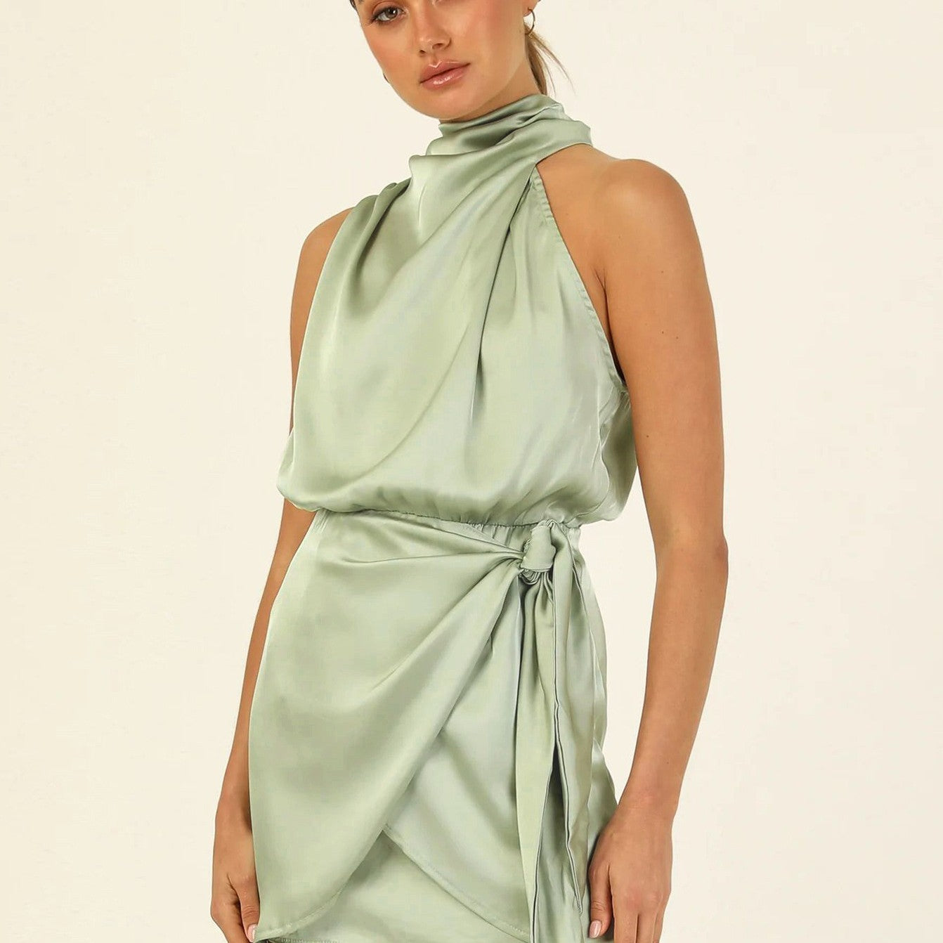 Elegant Satin Halter Neck Mini Dress for Evening & Parties