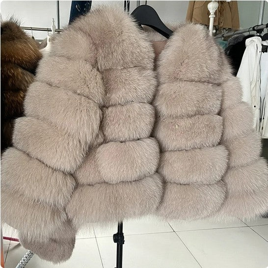 Chic Faux Fur Cropped Warm Jacket Elegant Winter Outerwear