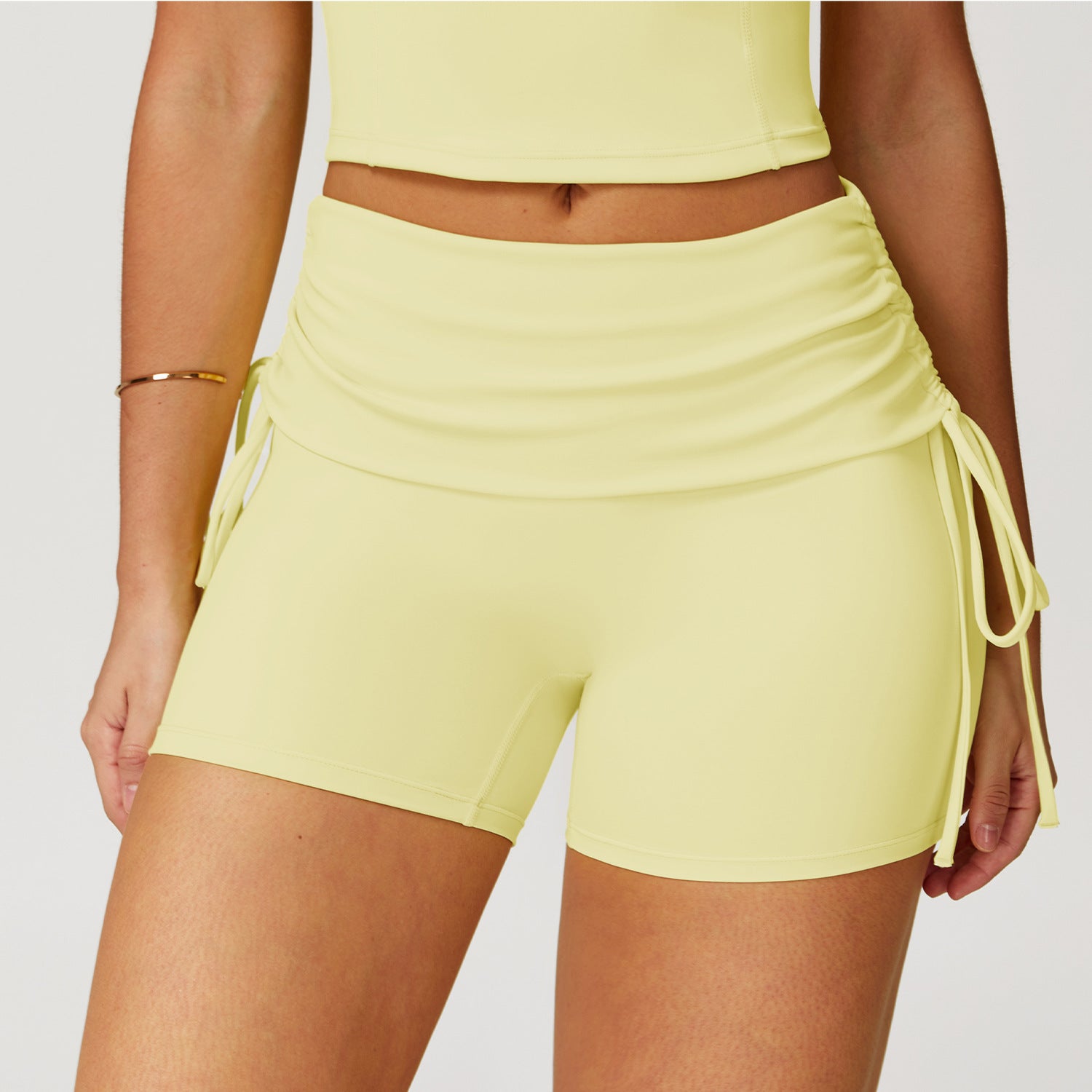 Nude Feel High Waist Drawstring Activewear Shorts for Yoga Running and Fitness