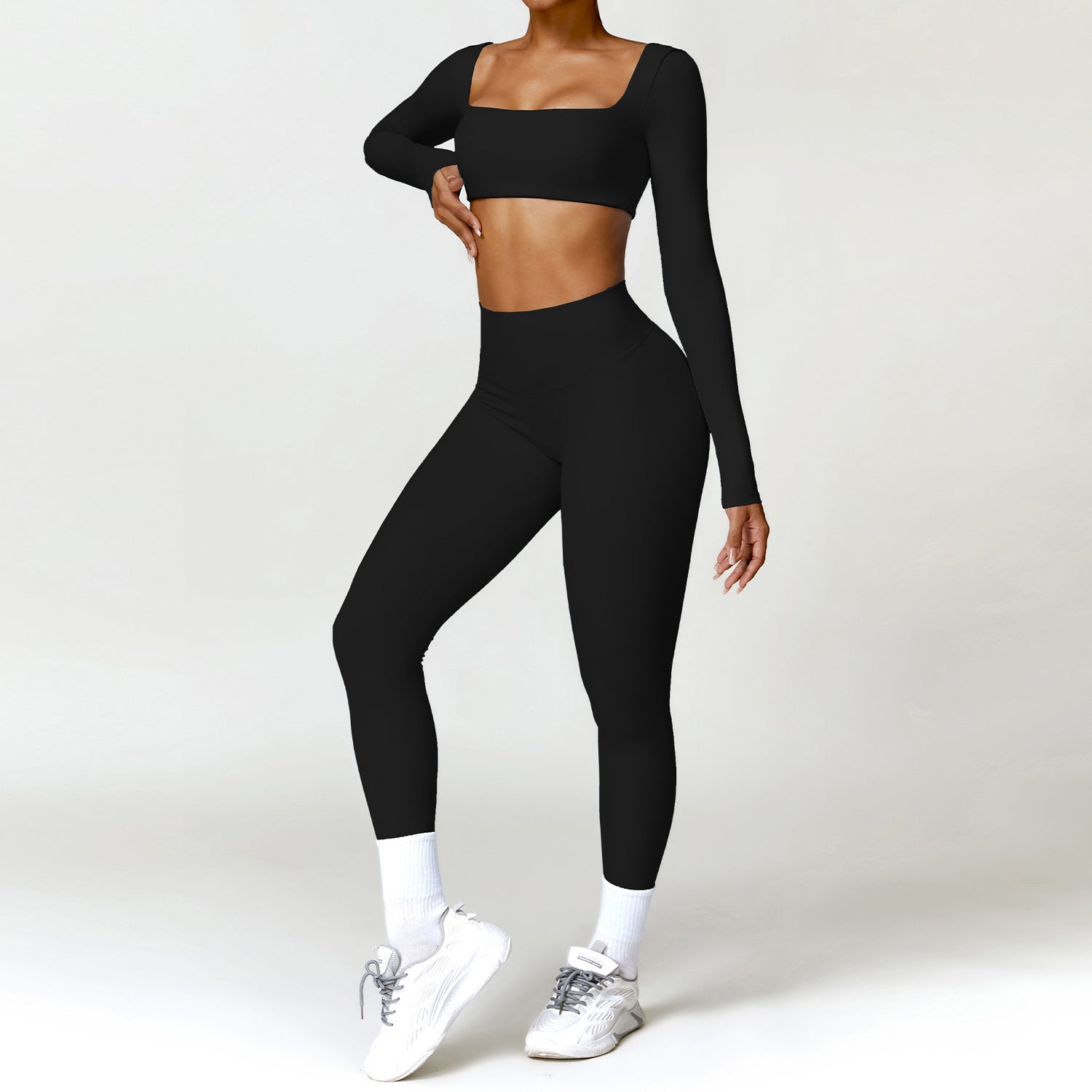 Excellent Quality Nude Feel Long Sleeve Crop Top and High Waist Leggings Activewear Set