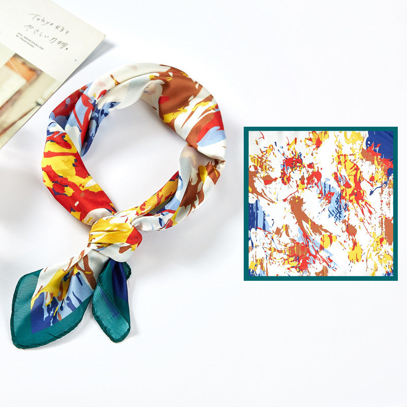Chic Printed Silk-Feel Square Scarf 53x53cm