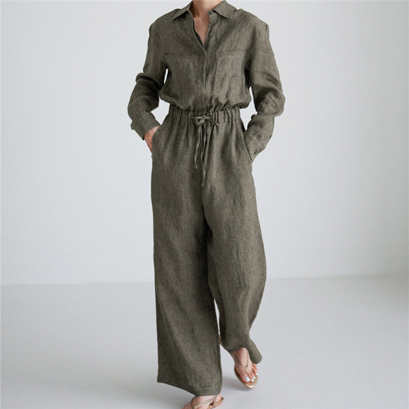 Comfortable Everyday Long Sleeve Wide Leg Jumpsuit for Women