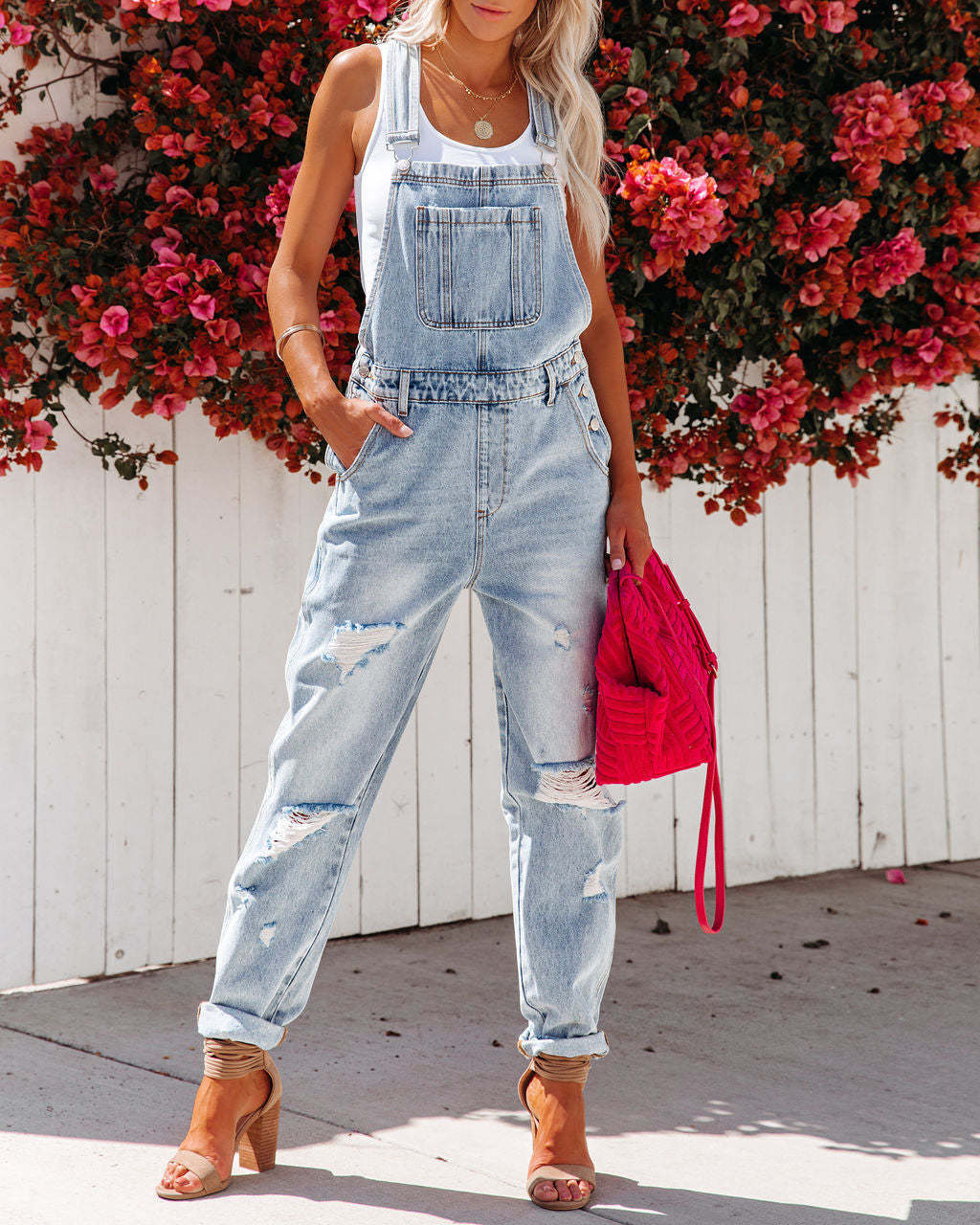 City Escape Distressed Denim Overalls