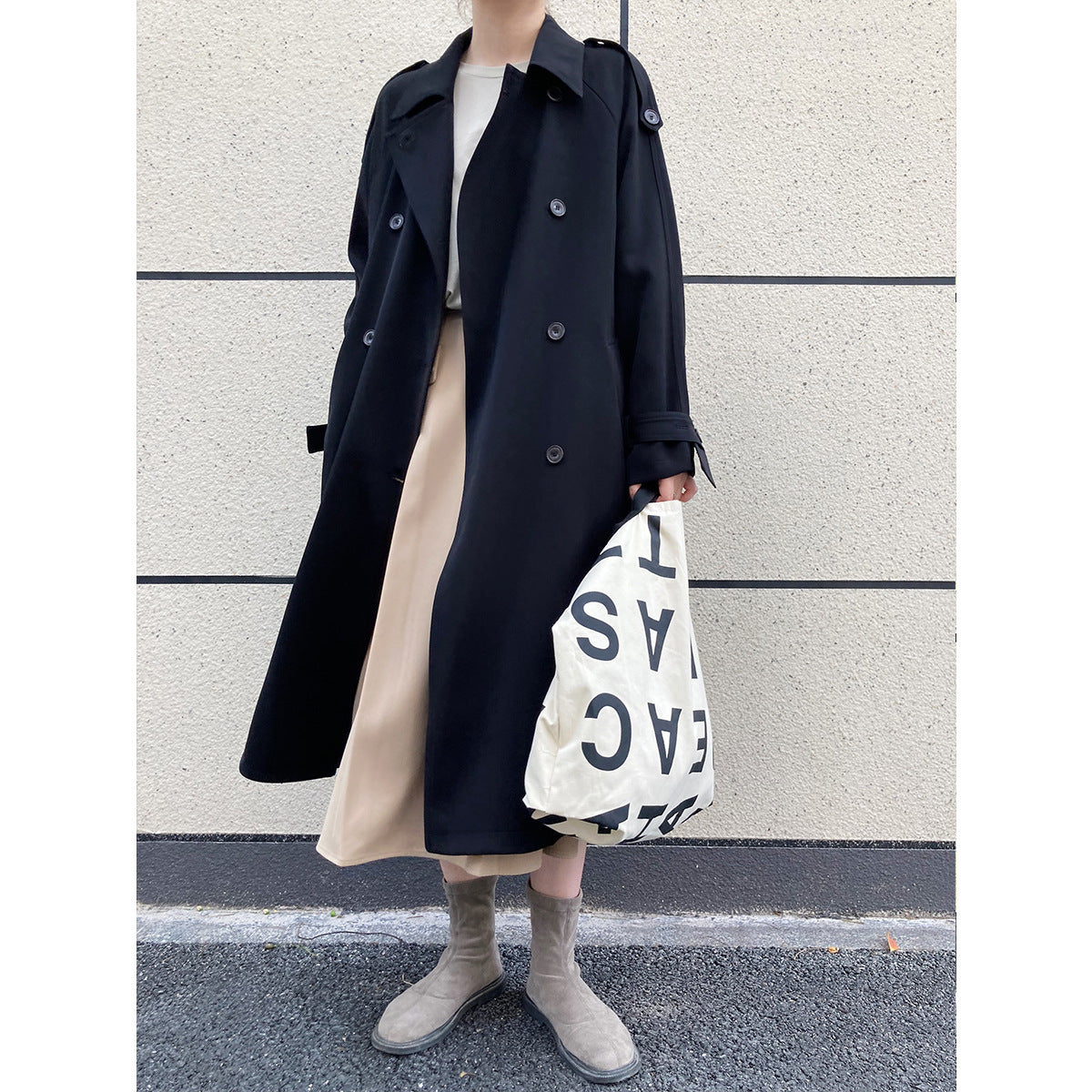 Women's Oversized Mid-Length Trench Coat - Autumn Drape Windbreaker