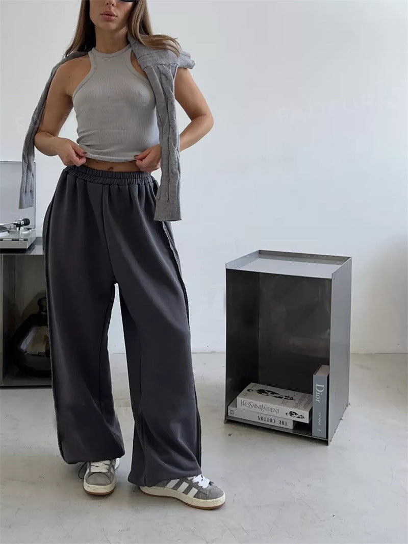 Effortless Street Style Wide Leg Elastic Waist Joggers for Women