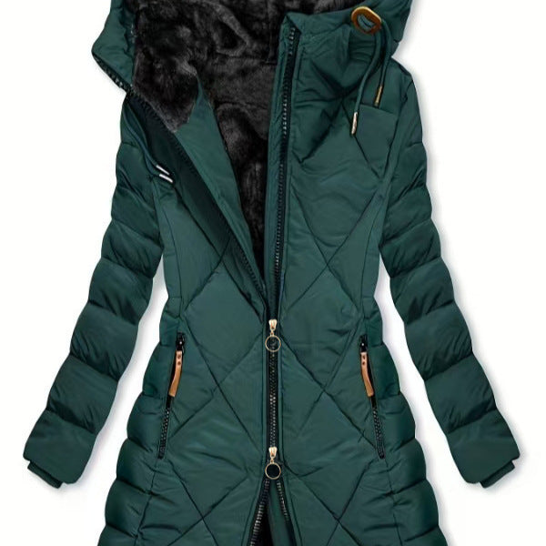 Stylish Quilted Long Puffer Coat with Faux Fur Lined Hood for Winter Warmth