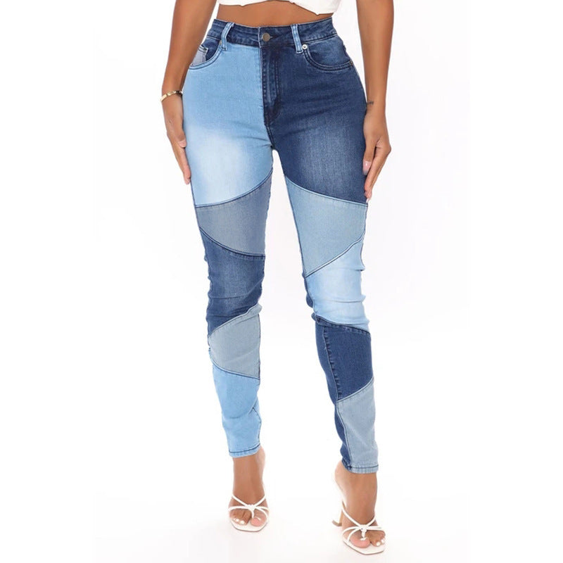 Trendy Patchwork High-Waist Skinny Jeans