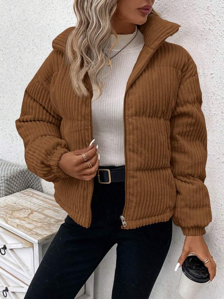 Cozy Thickened Corduroy Cotton Puffer Jacket for Winter Style
