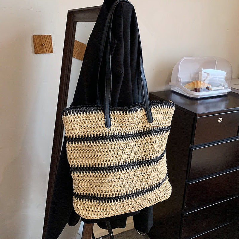 Striped Summer Straw Tote Bag - Hippie Boheme