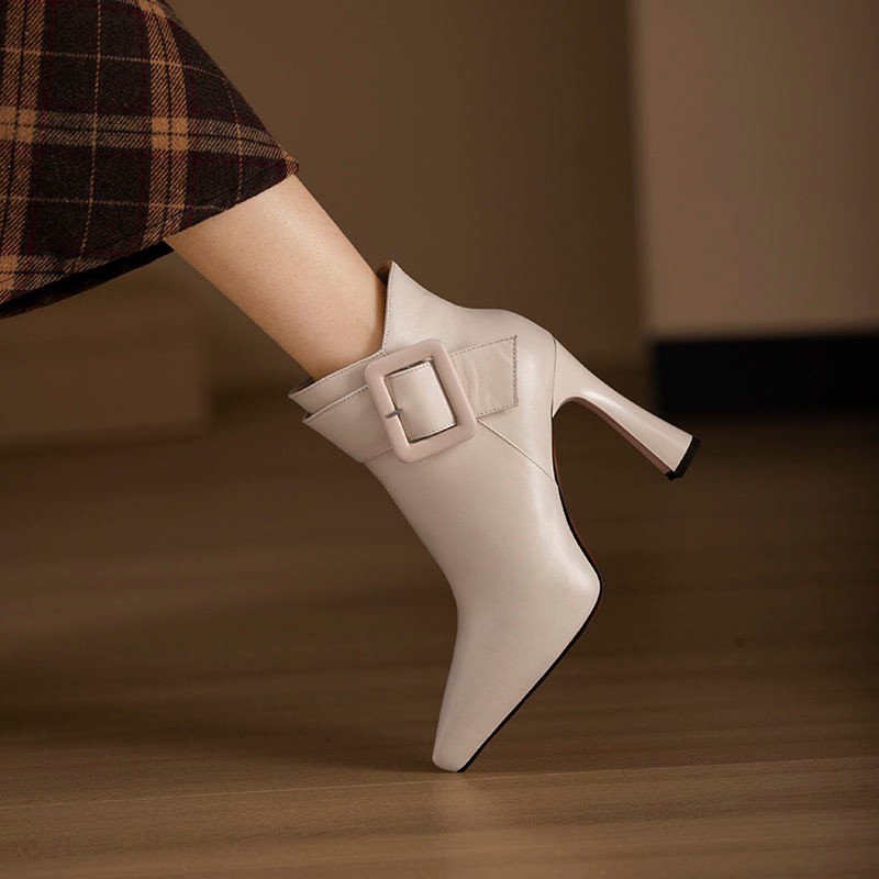 Women's Chic High Heel Ankle Boots with Belt Buckle Design