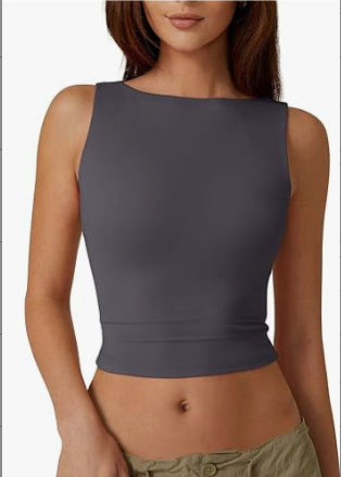 Women's Fitted Polyester Sleeveless Crew Neck Crop Top