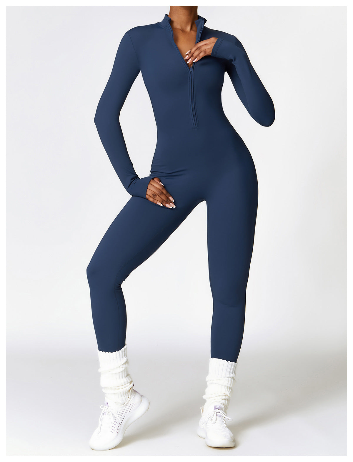 Cozy Fleece Lined Long Sleeve Activewear Jumpsuit for Winter Workouts and Leisure
