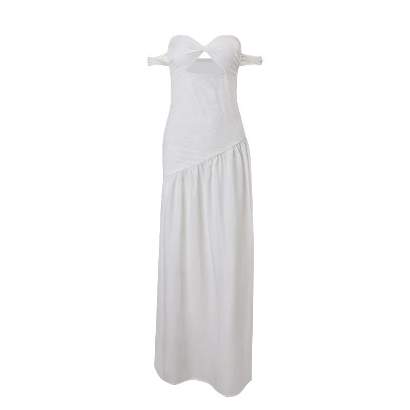 Elegant Strapless Cutout Empire Waist Shirred Maxi Dress