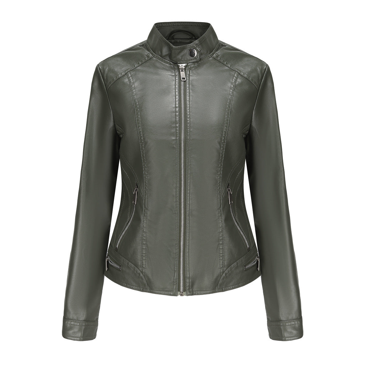 Stylish Faux Leather Moto Jacket with Zipper Detail for Spring Autumn