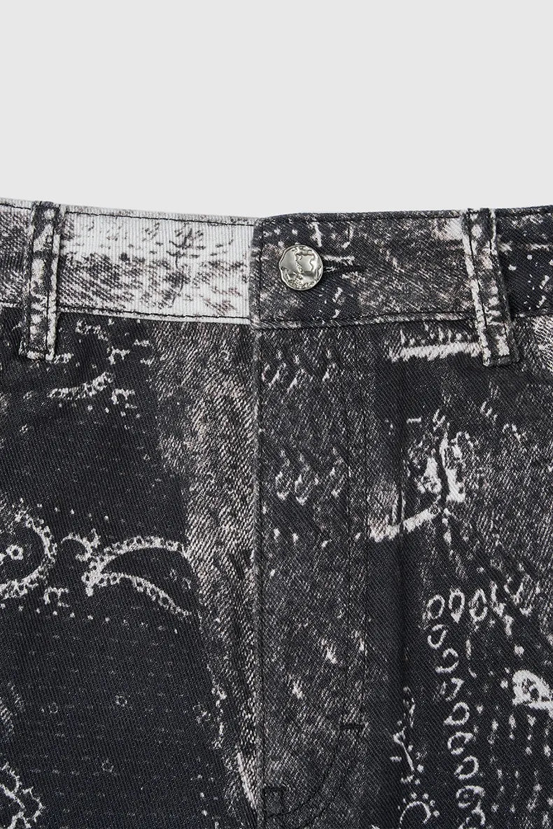 Vintage Paisley Print Straight-Leg Jeans