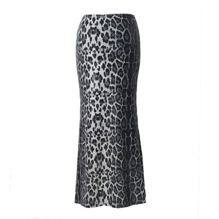Stunning Leopard Print Sequin Maxi Fishtail Skirt