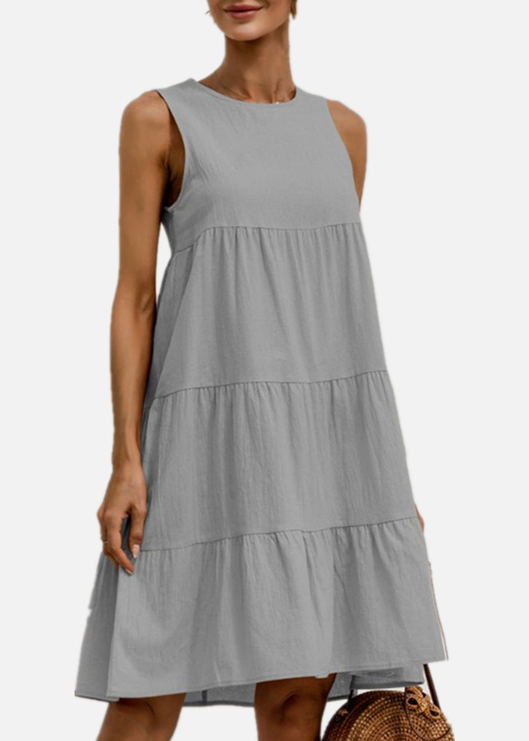 Effortless Cotton Linen Tiered Midi Dress - Casual Sleeveless Summer Style