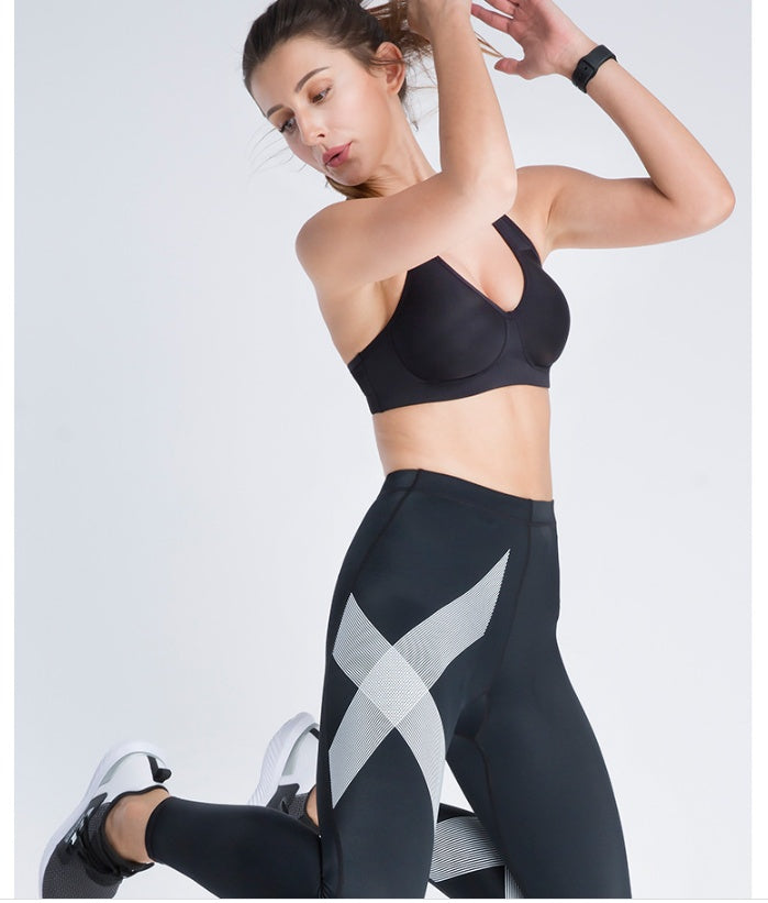 High Waisted Activewear Leggings with X Pattern for Workouts and Training