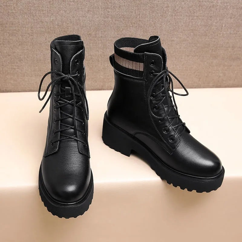 Aria Knit-Cuff Platform Combat Boots