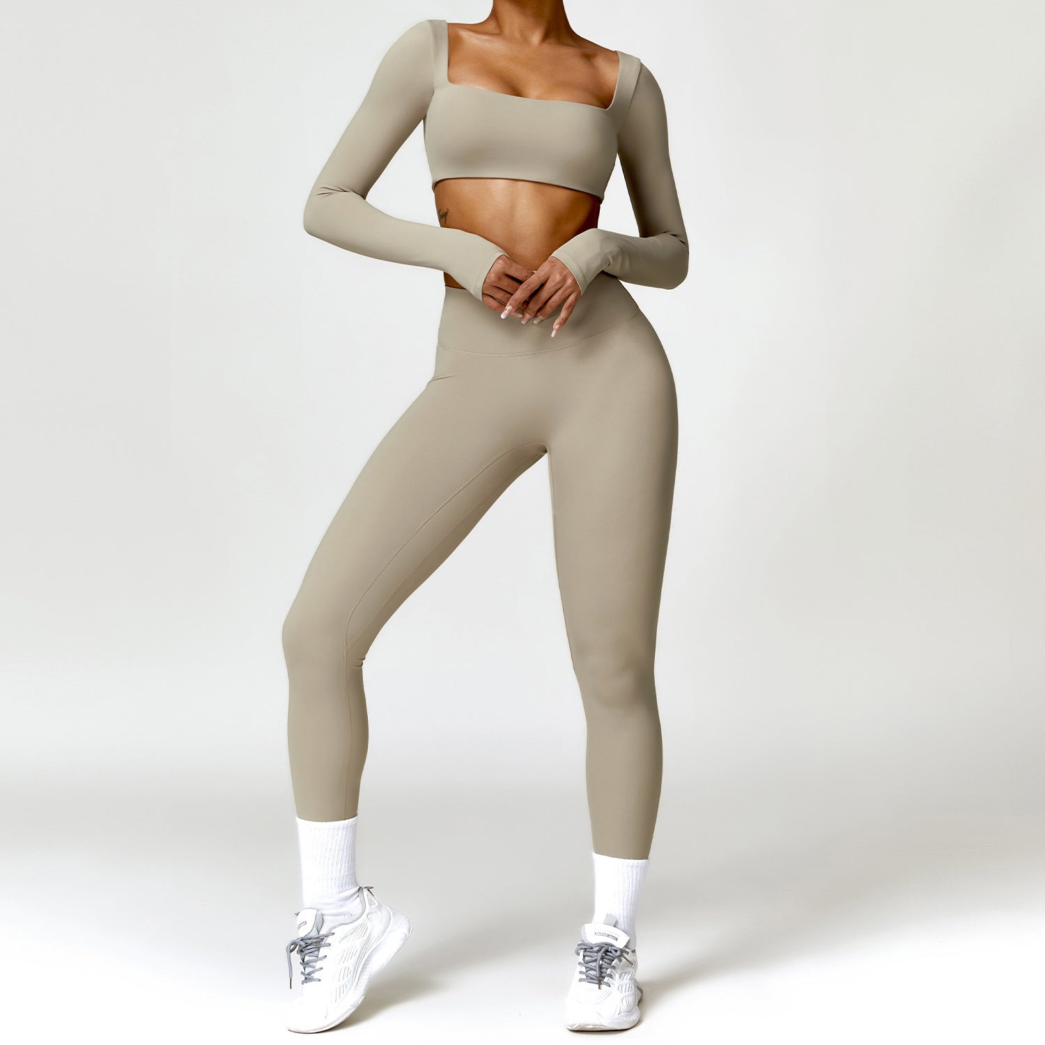 Excellent Quality Nude Feel Long Sleeve Crop Top and High Waist Leggings Activewear Set