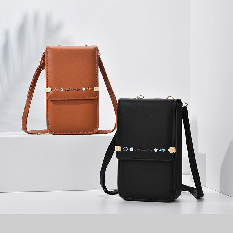 Embroidered PU Leather Mobile Phone Crossbody Bag for Women - Wallet