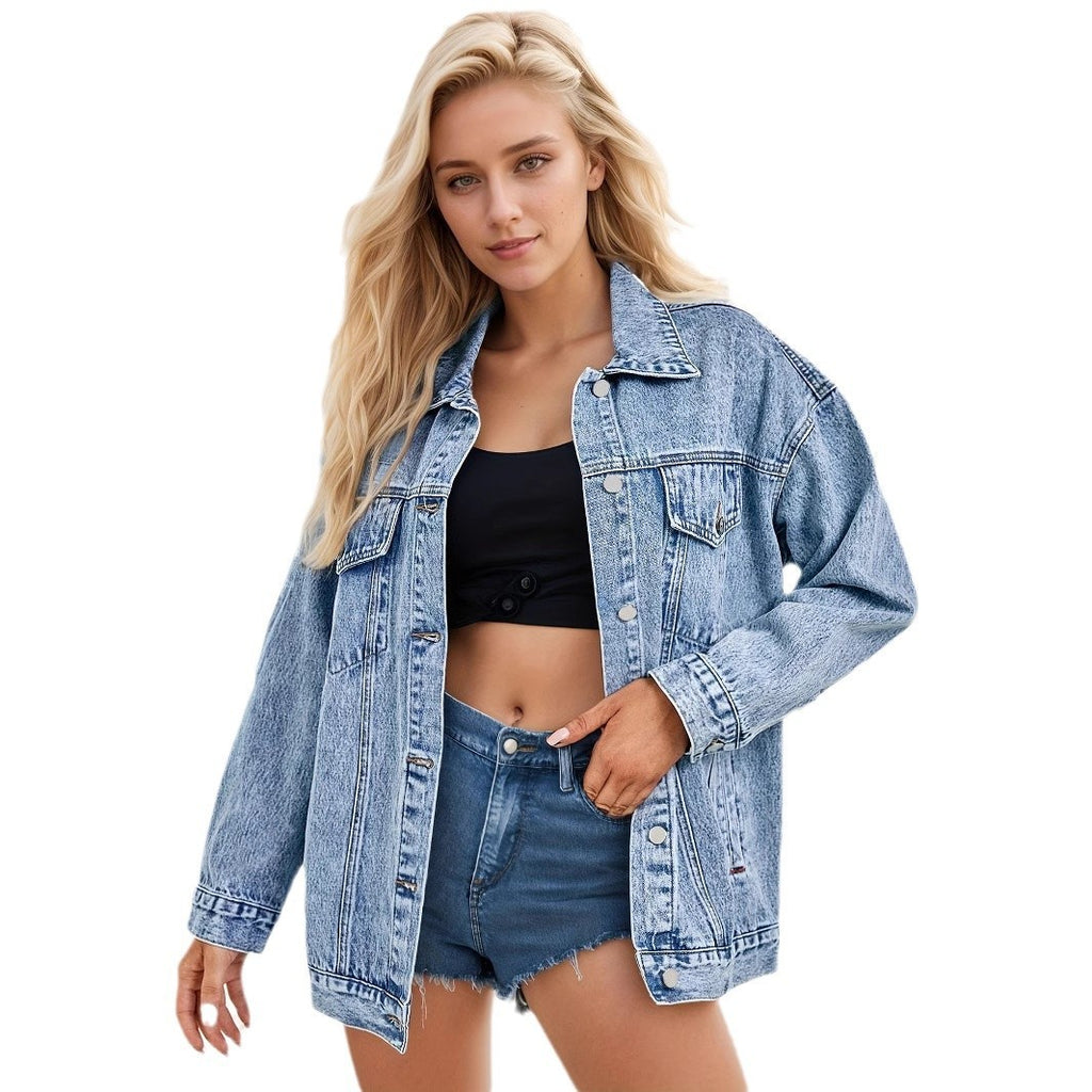 Effortless Oversized Blue Washed Denim Jacket Casual Style