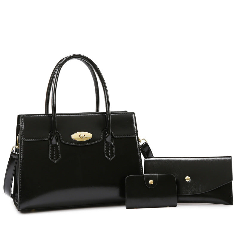Classic Vintage Style PU Leather Handbag with Shoulder Strap and Top Handles