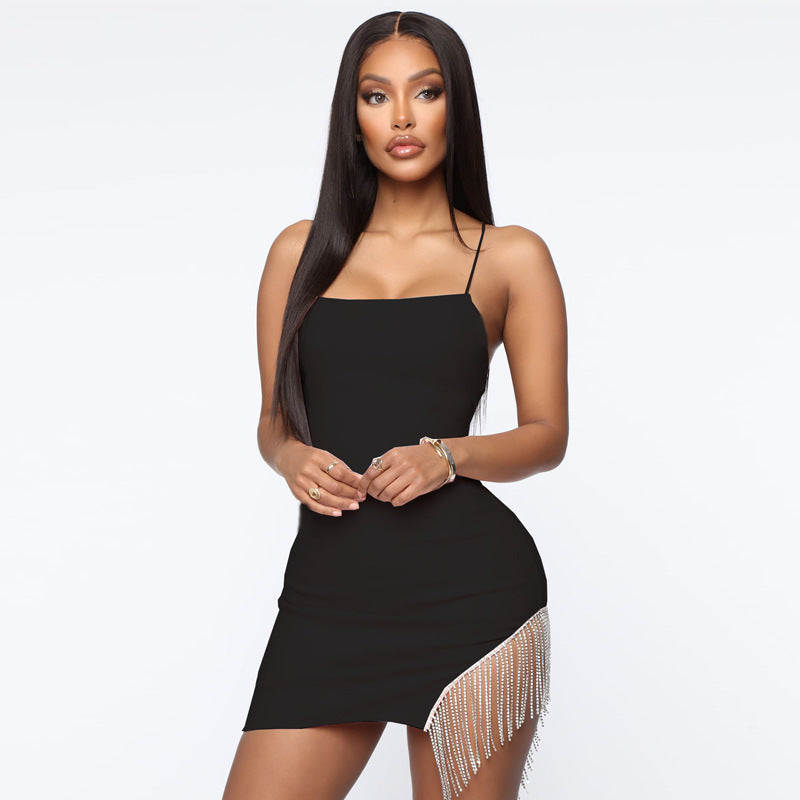 Elegant Rhinestone Fringe Bodycon Mini Dress - Perfect for Parties