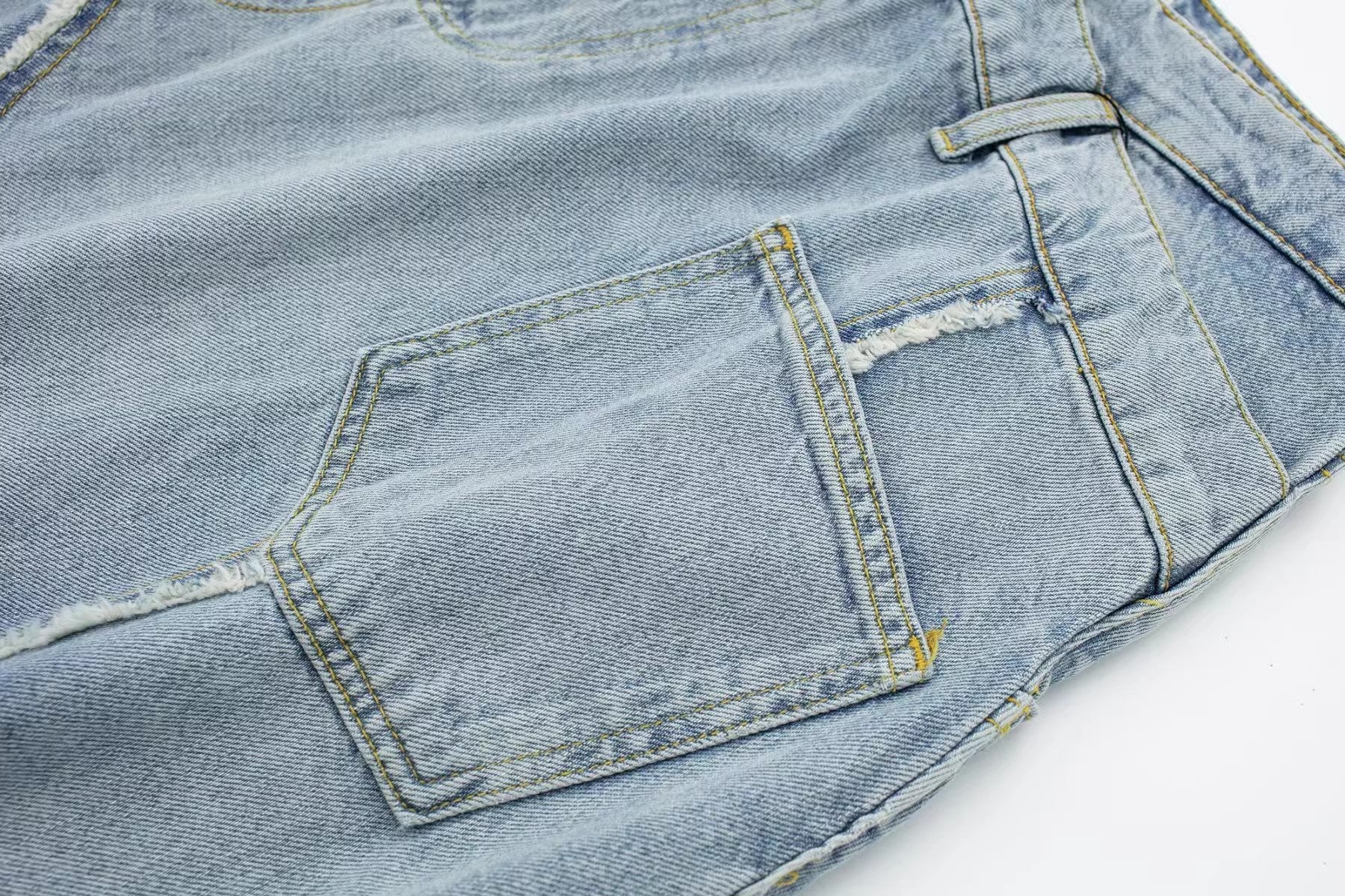 Trendy Asymmetric Faded Denim Midi Skirt with High Waist