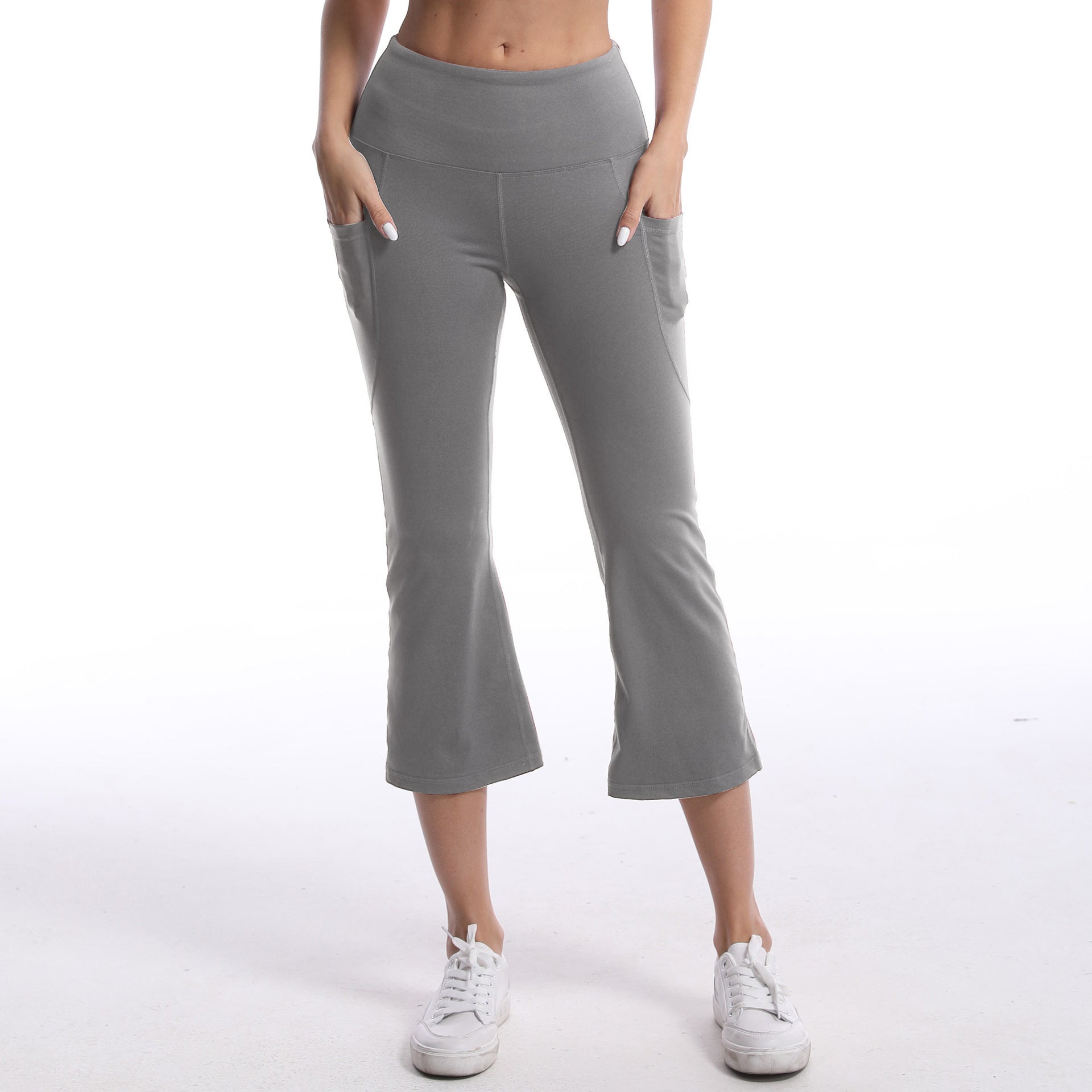 Excellent Nude Feel Cropped Yoga Leggings with Pockets & Hip Lift