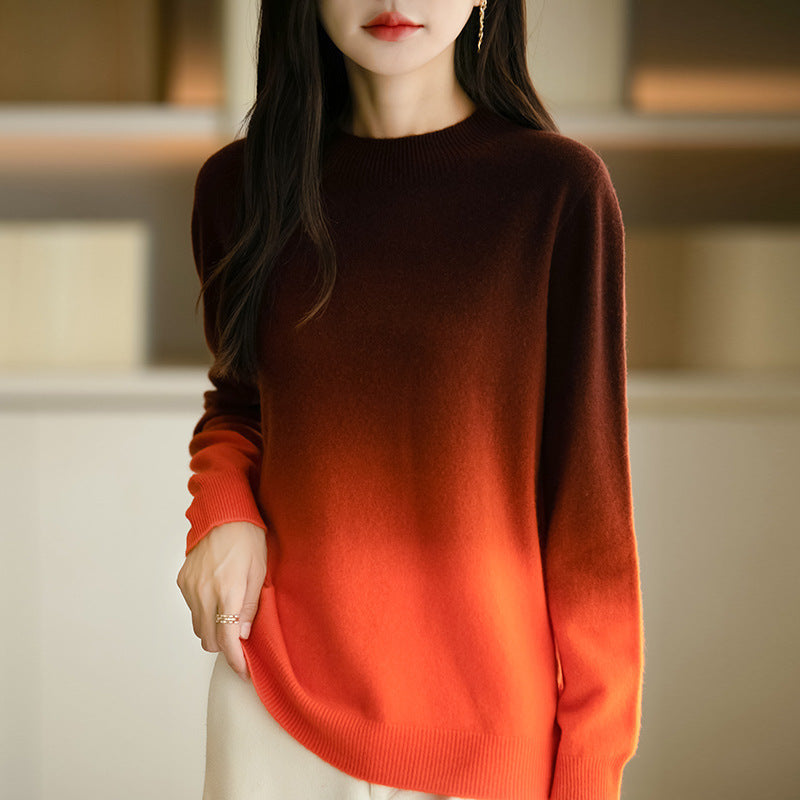 Effortless Gradient Ombre Knit Pullover Long Sleeve Sweater
