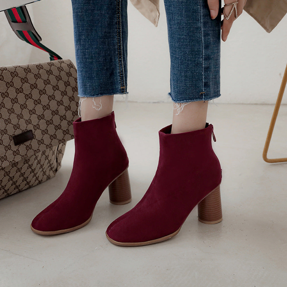 Chic Frosted Block Heel Ankle Boots