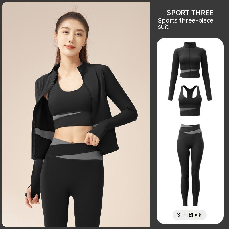 Performance Activewear Fitness Jacket Leggings Sports Bra Three Piece Set