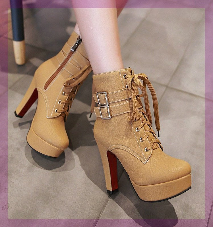 Chic Lace-Up Platform Ankle Boots