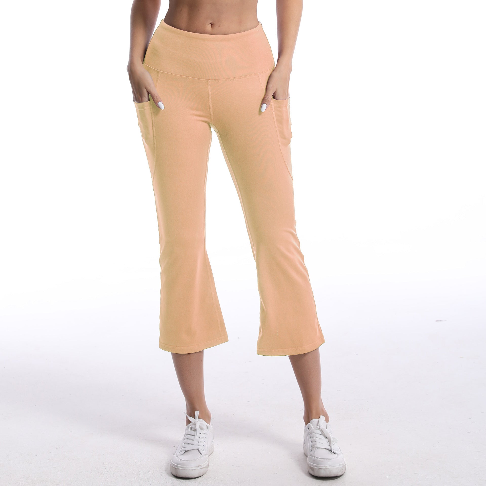 Excellent Nude Feel Cropped Yoga Leggings with Pockets & Hip Lift