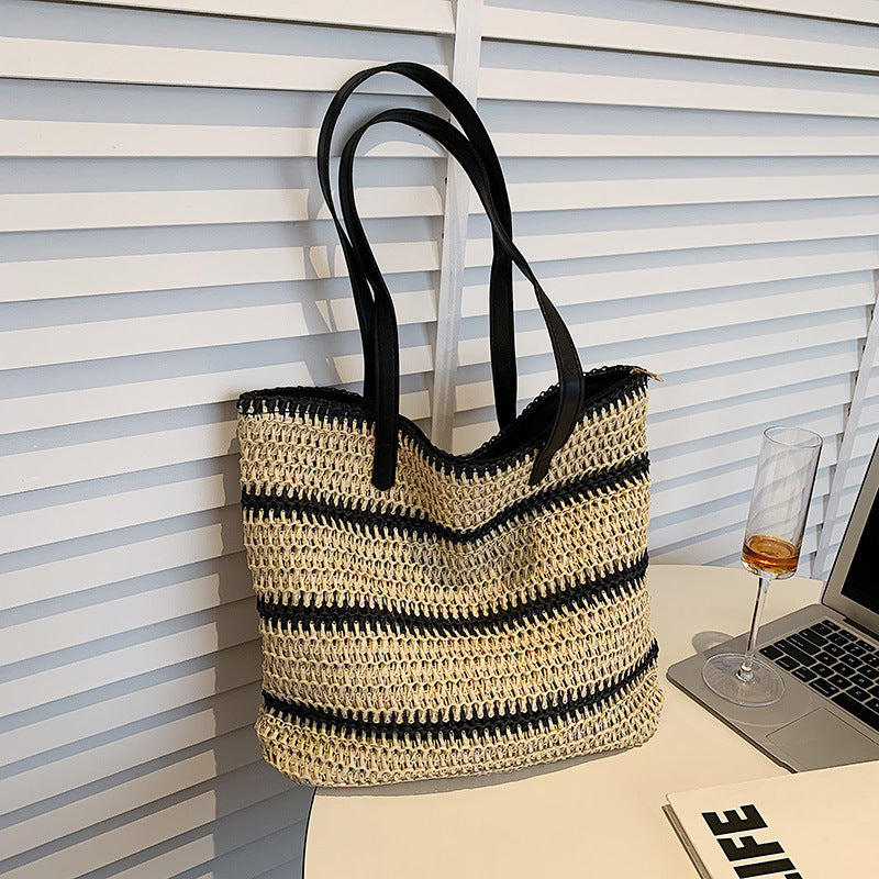 Striped Summer Straw Tote Bag - Hippie Boheme