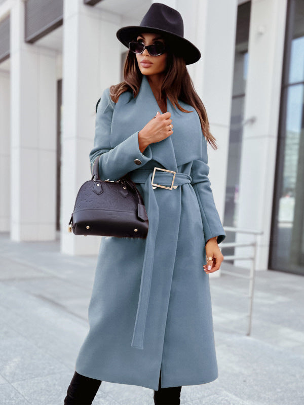 Elegant Tie-Waist Long Lapel Trench Coat for Women