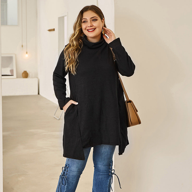 Comfortable Ribbed Knit Turtleneck Tunic Sweater for Everyday Style