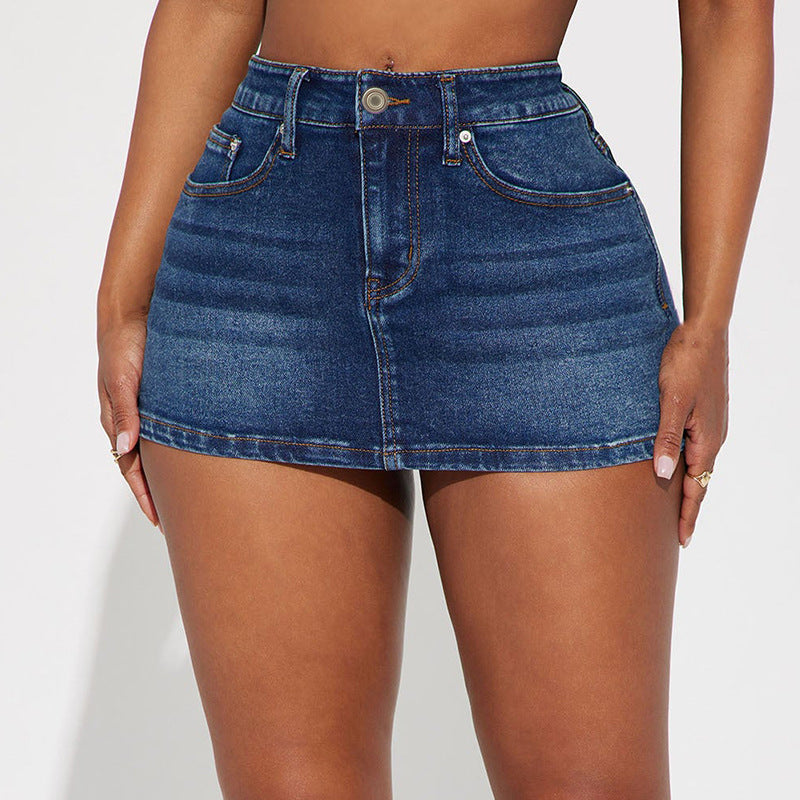 Women's Stretch Denim Mini Skirt - High Waisted Short Skirt