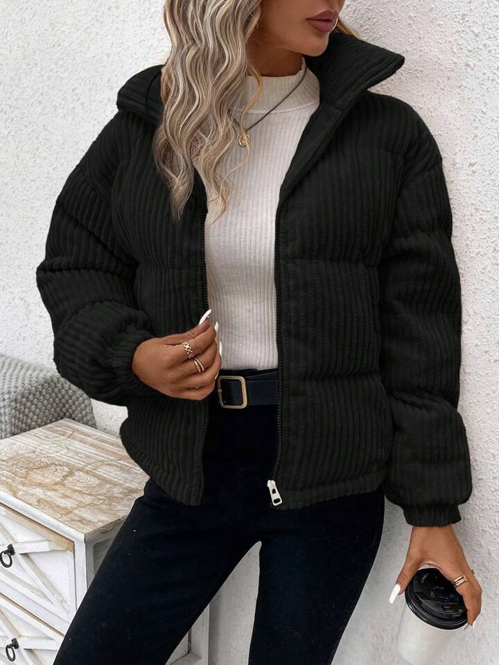 Cozy Thickened Corduroy Cotton Puffer Jacket for Winter Style
