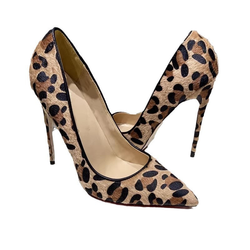 Elegant Leopard Print Suede Stiletto Pumps - Pointed Toe Heels