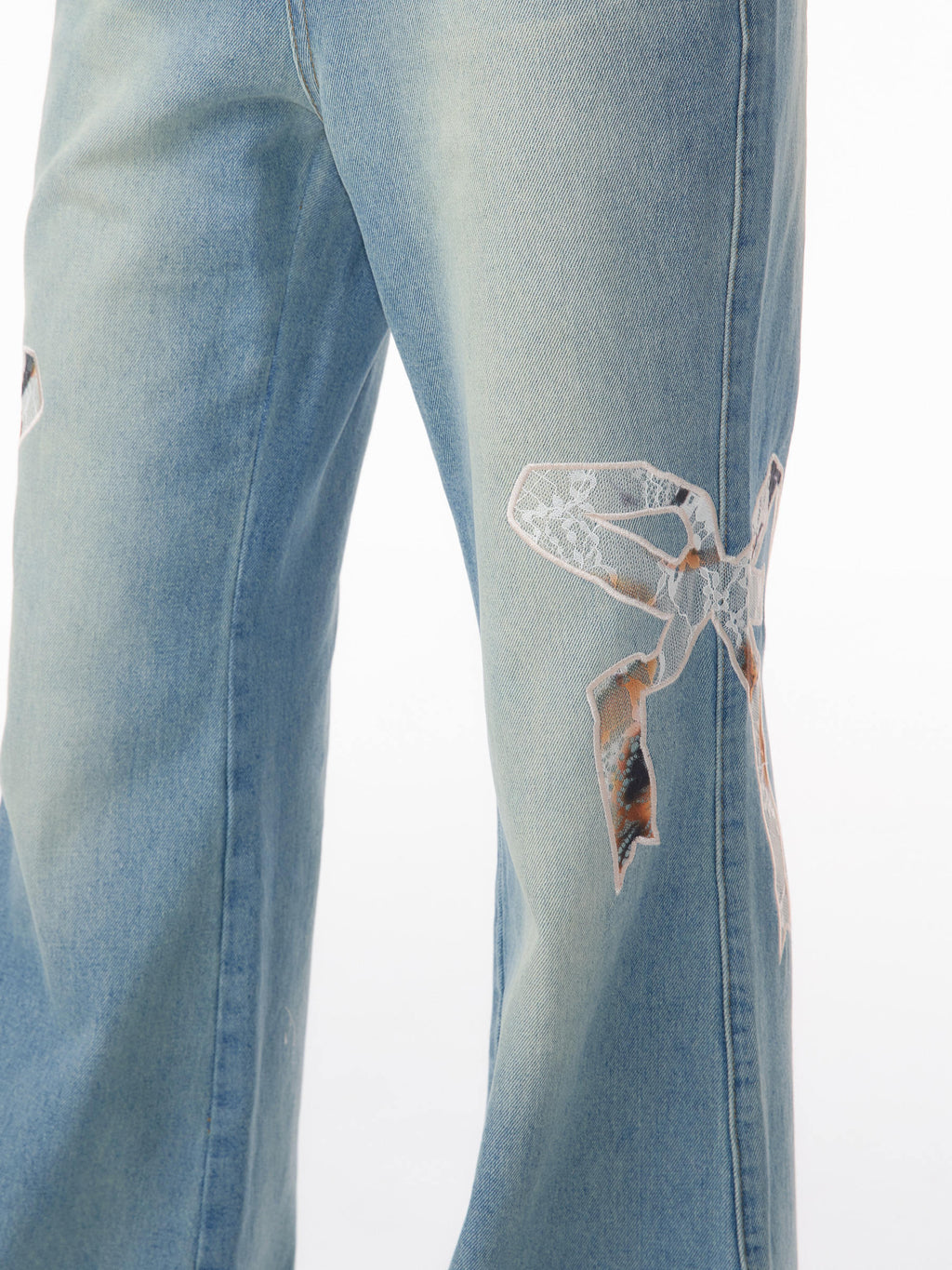 Y2K Bow Patch High Waist Wide Leg Jeans