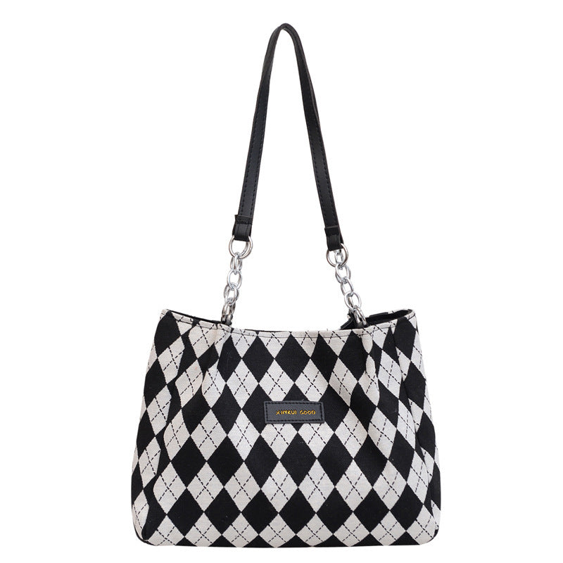 Chic Argyle Canvas Tote Bag - Spacious & Stylish