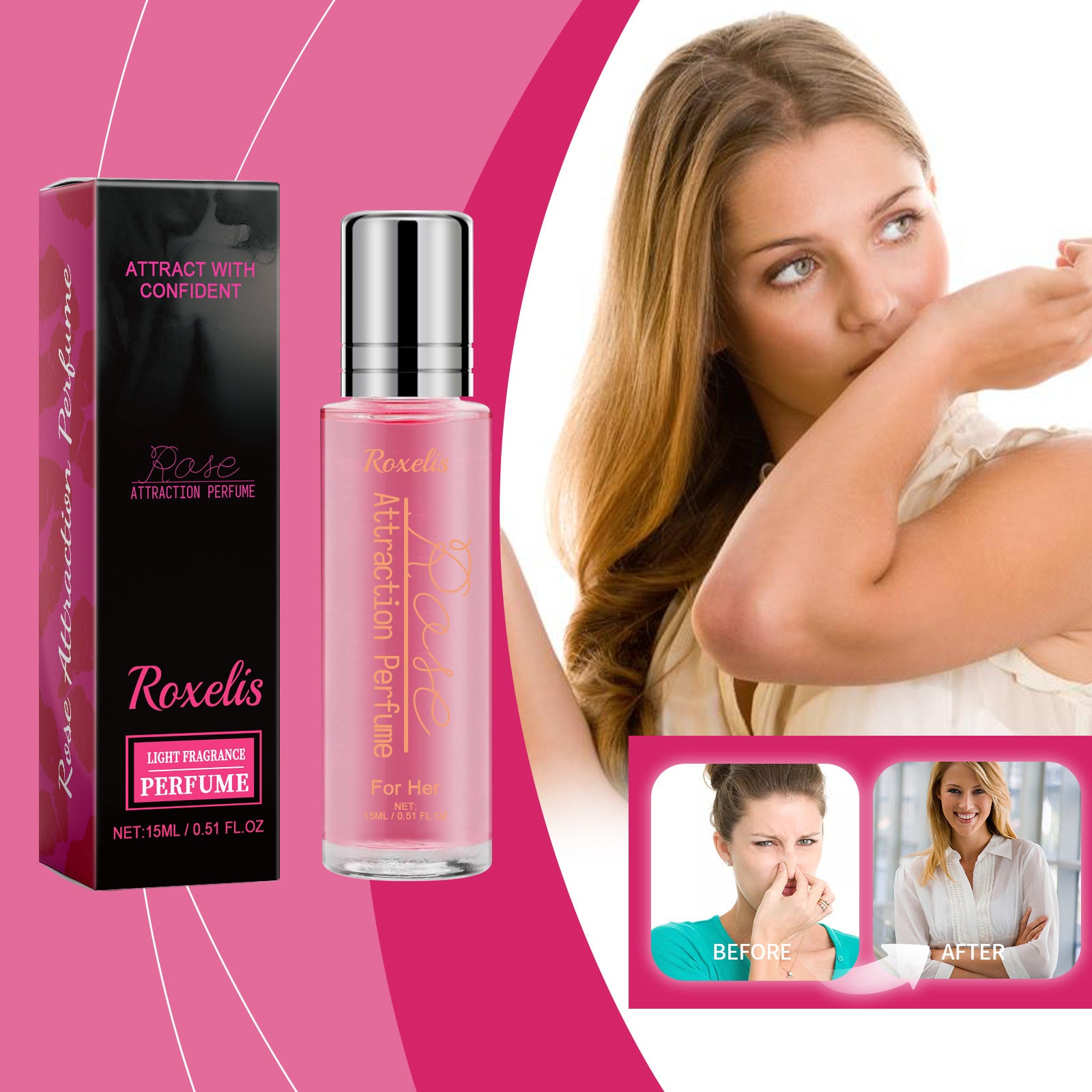 Rose Light Attraction Perfume - Portable 15ml - 2Pcs