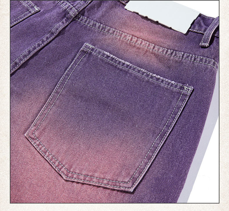Street Washed Purple Distressed Straight Leg Denim Jeans