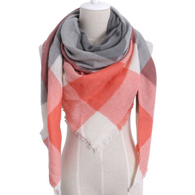 Cozy Plaid Triangle Shawl Scarf