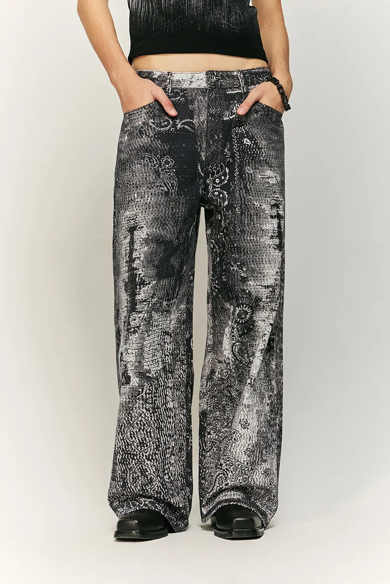 Vintage Paisley Print Straight-Leg Jeans
